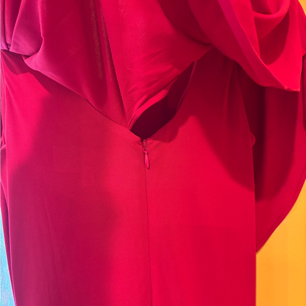 Badgley Mischka Collection One-Shoulder Red Evening Dress - Picture 10 of 15